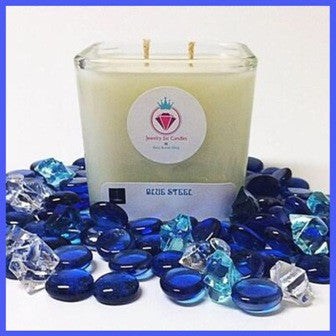 BLUE STEEL NECKLACE CANDLE - Jewelry Jar Candles
